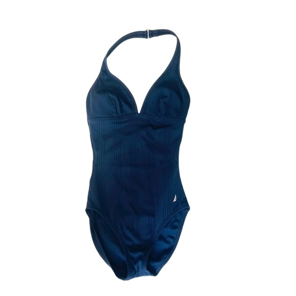 Nautica One Piece Navy Blue Halter Top Bathing Suit Size 4 - Picture 1 of 9